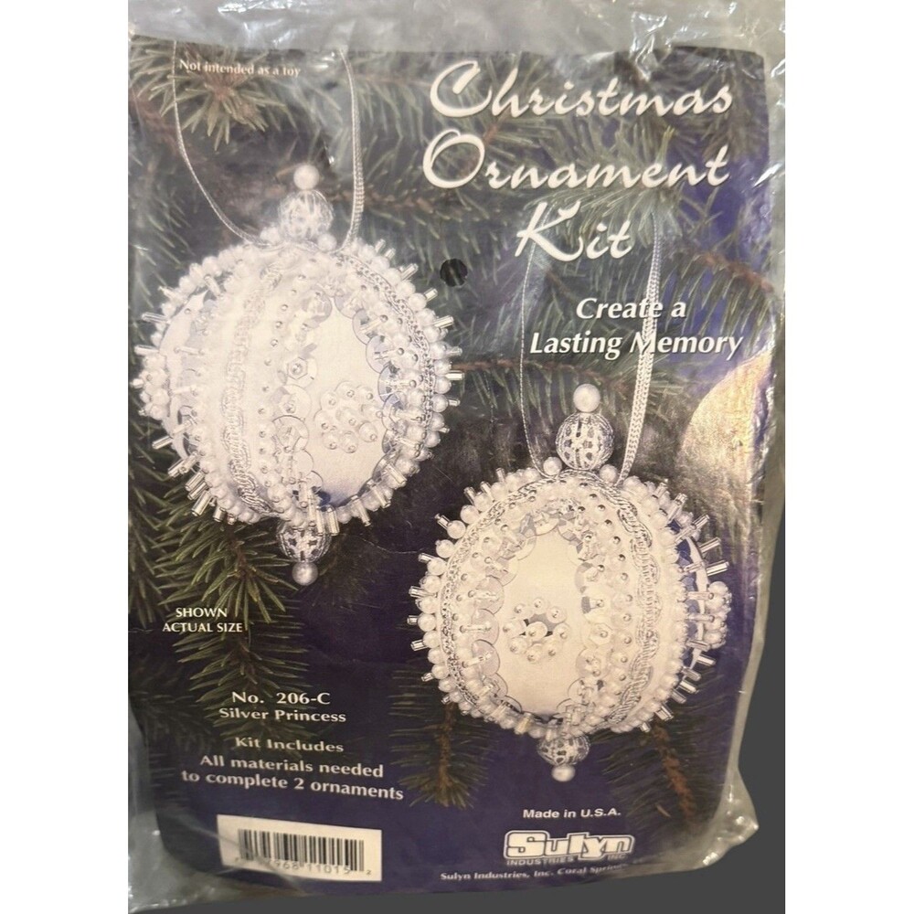 NWT Vintage Sulyn Christmas Ornament Kit Silver Princess DIY Craft Set of 2